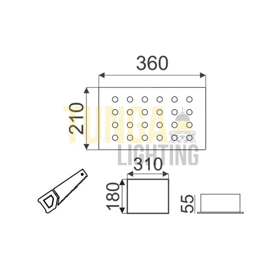 Kuyumcu Armatürü Dikdörtgen 210x360 Mm 36W