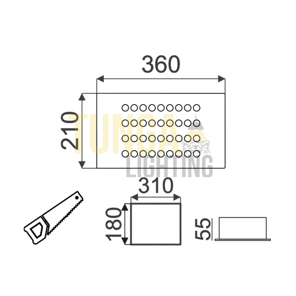 Kuyumcu Armatürü Dikdörtgen 210x360 Mm 54W